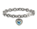 Sterling Silver with 14K Gold Accent Heart Swiss Blue Topaz Bracelet (2.0 Carat)